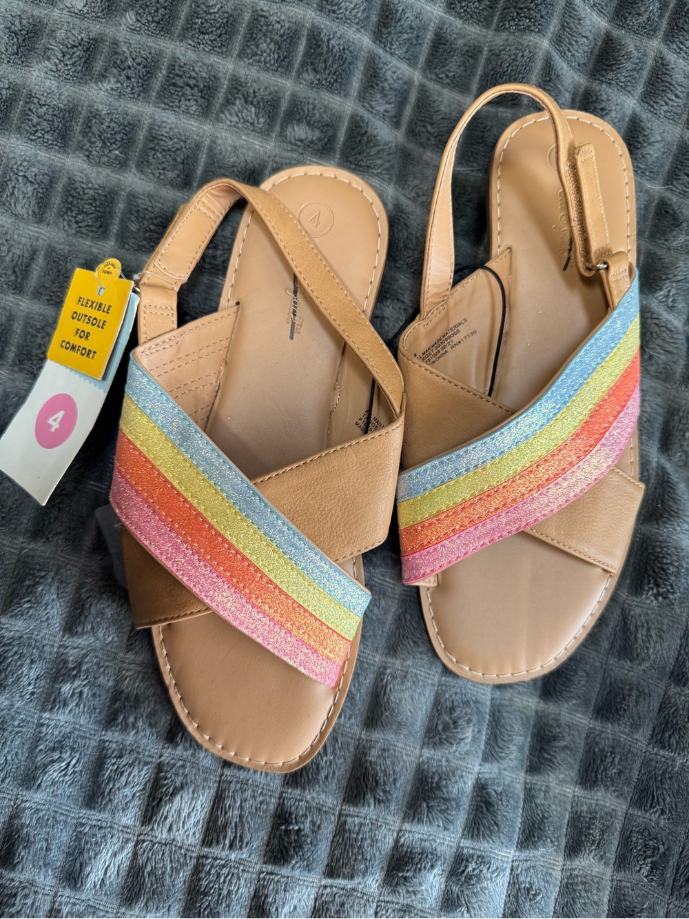❤️ Cat & Jack 4 Girls Rainbow Glitter Shoes Gladiator Sandals Straps B6